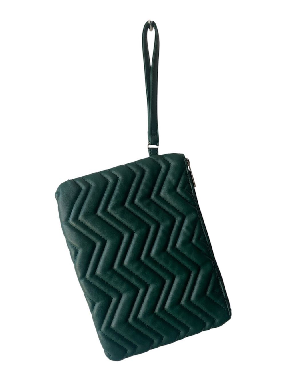 Quilted Chevron Wristlet Clutch - Forest Green